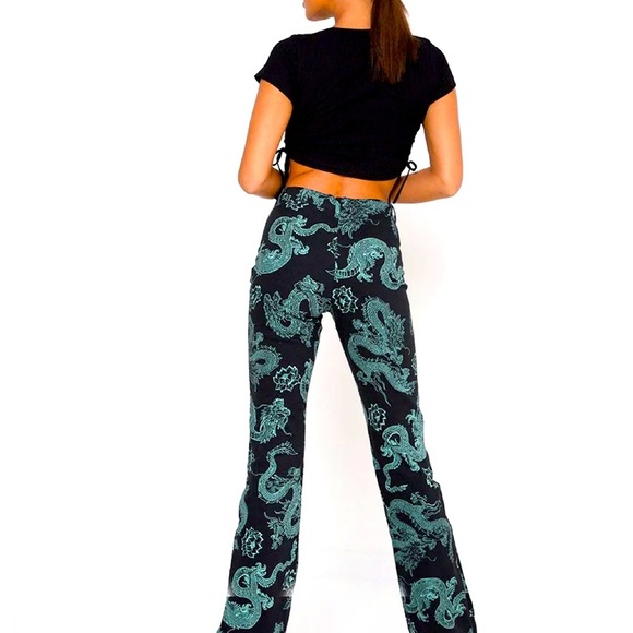 Size extra small, black and mint motel brand dragon pants. - Picture 2 of 9
